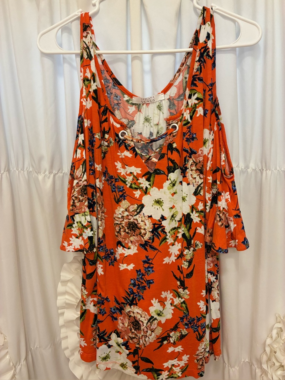 Lascana Venus Orange Floral Cold-Shoulder Top 🌼